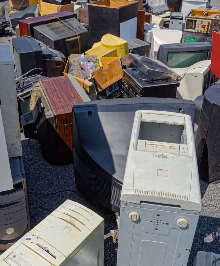 computers and electronic items in a junkyard